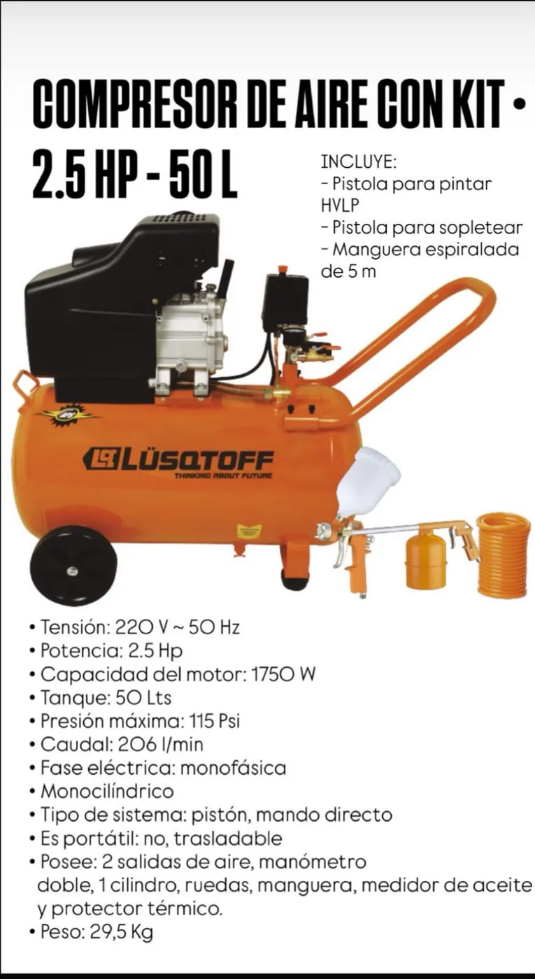 Compresor de Aire con Kit - 2.5 HP - 50 L